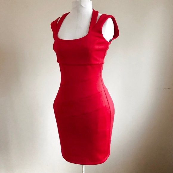 Guess Sexy Red Midi Dress Sleeveless Sheath 2 - Picture 3 of 5